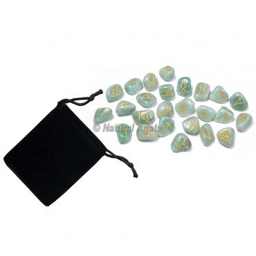 Green Aventurine Rune Set with Pocket