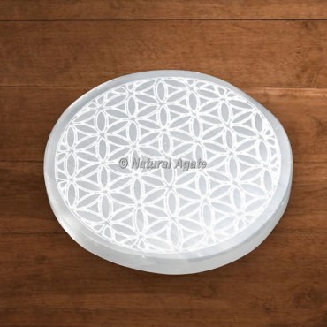 Selenite Engraved Flower Of Life Charging Plate