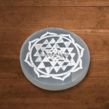 Selenite Engraved Shree Yantra Charging Plate