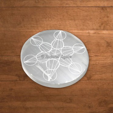 Selenite Engraved Metatron Cube Charging Plate