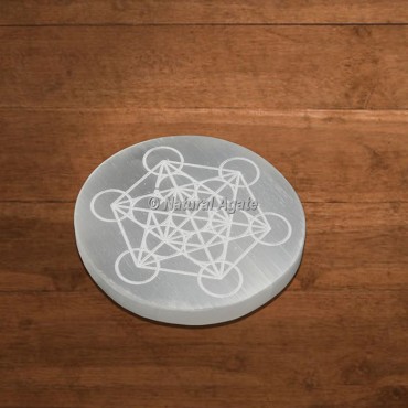 Selenite Charging Plate Engraved Metatron Cube