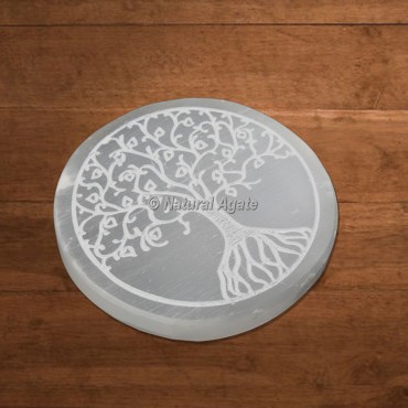 Selenite Charging Plate Engraved Beautiful Tree Of Life