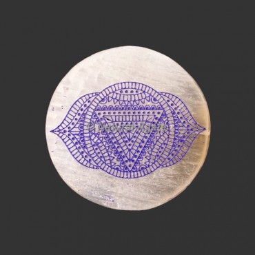 Engraved Third Eye Chakra Symbol Selenite Plate / Coaster