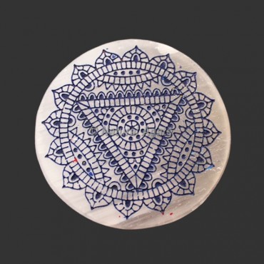 Engraved Throat Chakra Symbol Selenite Plate / Coaster