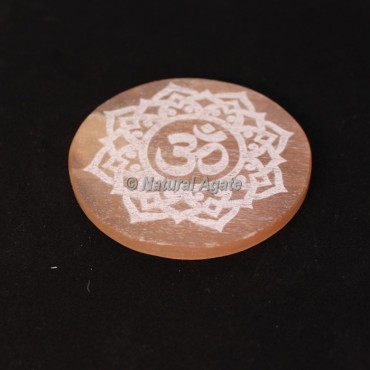 Engraved OM Orange Selenite Charging Plate Coaster