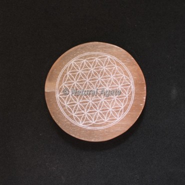 Orange Selenite Engraved Flower Of Life Charging Plate Coaster