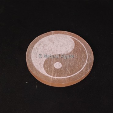 Orange Selenite Engraved Yin Yang Charging Plate Coaster