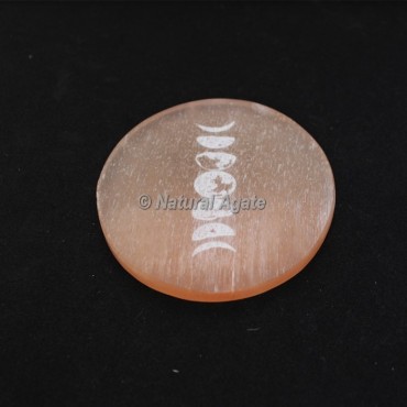 Orange Selenite Engraved Moon Phases  Chargiing Plate Coaster