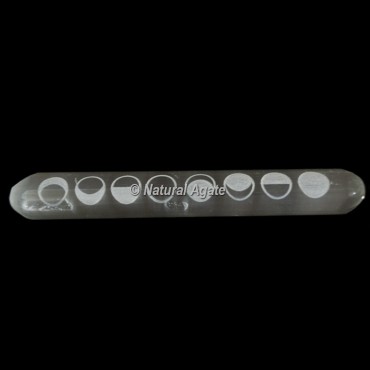 Engraved Moon Phases On Selenite Wand