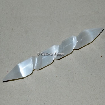 Spiral Double Pointed Selenite Wand