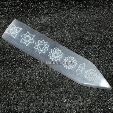 Unique Seven Chakra Symbol Selenite Wand