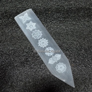 Seven Chakra Symbols Engraved Selenite Wand