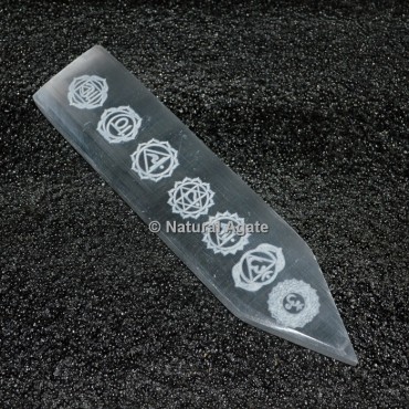 Seven Chakra Symbols Engraved Selenite Power Wand