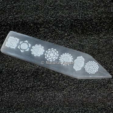 Chakra Engraved Selenite Wand