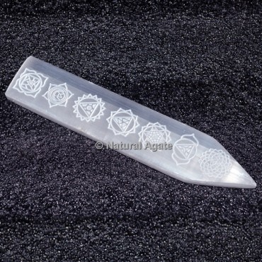 Selenite Wand with Engraved Chakra Symbols