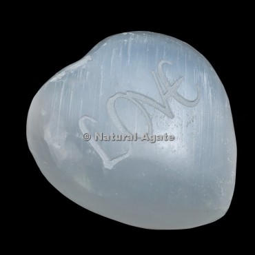 LOVE Engraved Selenite Heart