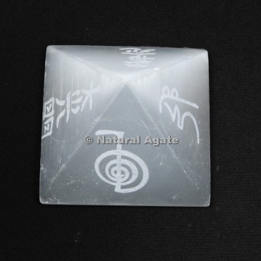 Reiki Symbols Engraved Selenite Pyramid