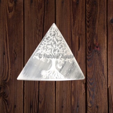 Selenite Triangle Engraved Tree Of Life