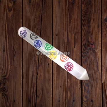 Chakra Symbols Engraved Selenite Wand