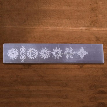 Engraved Seven Chakra Selenite Ruler Charging Plate