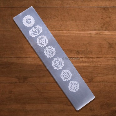 Selenite Ruler Engraved 7 Chakra Charging Plate