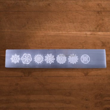 Seven Chakra Symbols Engraved Selenite Charging Plate