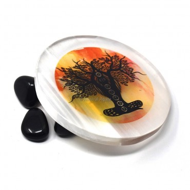 Printed Tree Of Life with Buddha Selenite Coaster