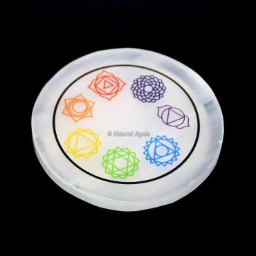 Printed Seven Chakra Symbols Selenite Coaster