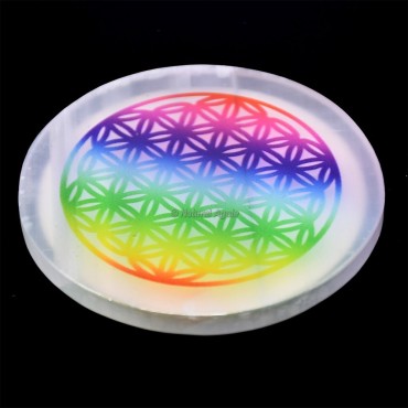 Printed Flower Of Life Selenite Coaster