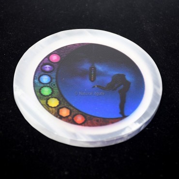 Printed Seven Chakra with Moon and Girl Selenite Coaster