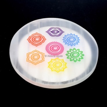 Seven Chakra Symbols Printed Selenite Coaster