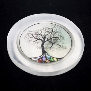 Printed Tree with Roots Selenite Coaster