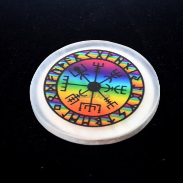 Printed Magic Runic Symbols Selenite Charging Plate Coaster