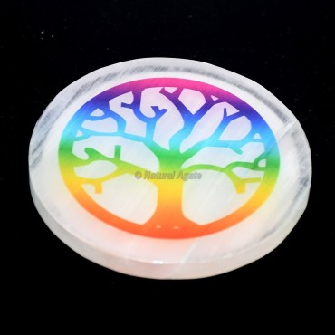Rainbow Tree Printed Selenite Coaster