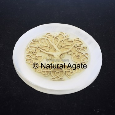 Printed Tree with Leaves Selenite Coaster