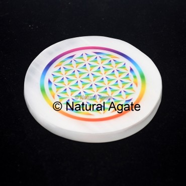 Rainbow Printed Flower Of Life Selenite Coaster