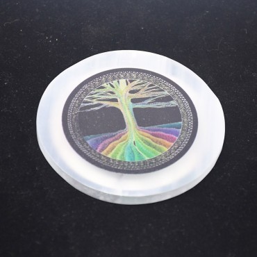 Colorful Tree Printed Selenite Coaster