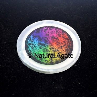 Colorful Flower Of Life Symbol Printed Selenite Coaster