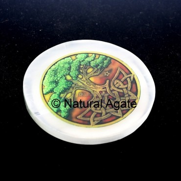 Printed Selenite Coaster Of Tree
