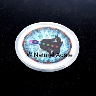 Sitting Buddha Seven Chakra Symbol Printed Selenite Coaster