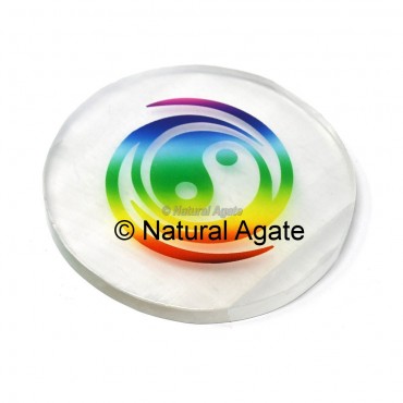 Ying Yang Printed Selenite Coaster