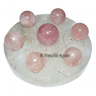 Rose Quartz 7 Ball with Crystal Quartz Base David