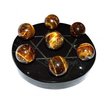 Tiger Eye 7 Ball with Black Agate Base