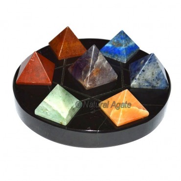 7 chakra Pyramids with Black Agate David Star base