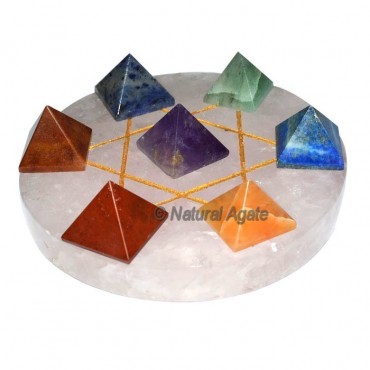 7 Chakra Pyramids with Rose Quartz Gold David Star