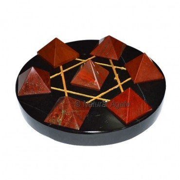 Red Jasper pyramids with Back agate gold david sta