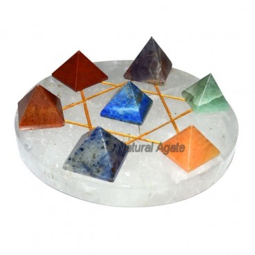 7 chakra pyramids with gold Crystal David Star bas