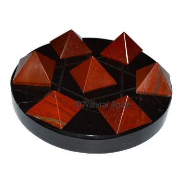 7 Red Jasper Pyramids with Black agate Base