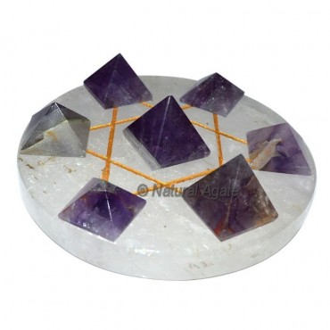 7 Amethyst Pyramids with Gold Crystal David Star B