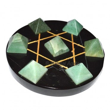 7 Green Aventurine Pyramids with Black Agate Base